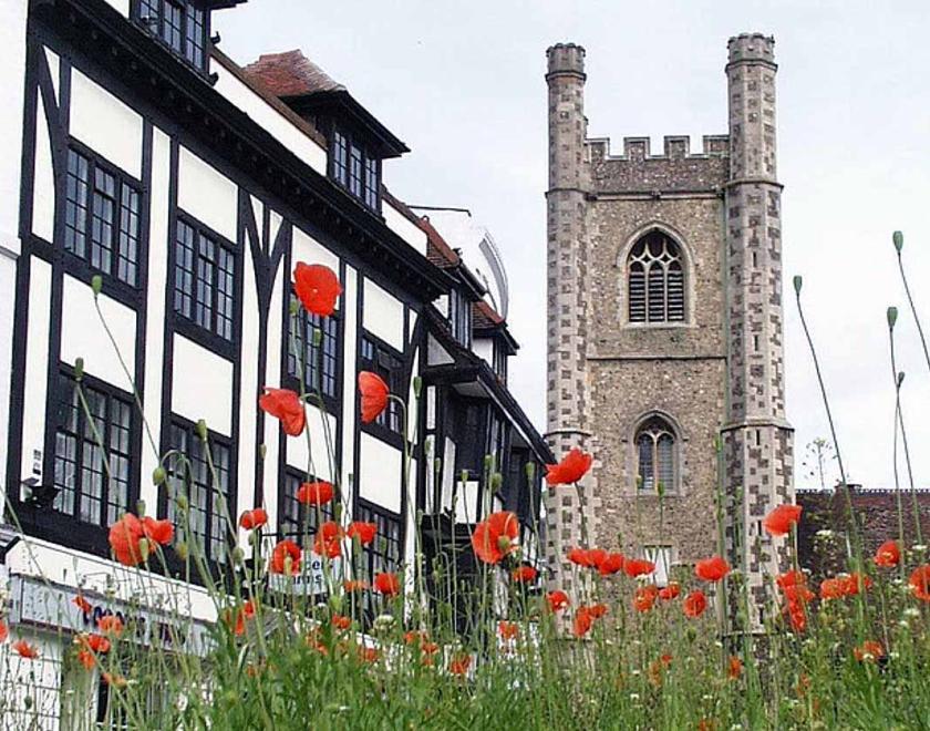 Poppies and St Laurence's Church in Reading