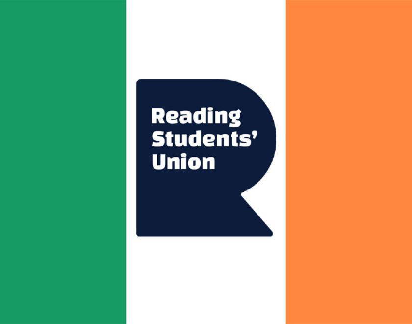 Irish flag with Reading Students' Union logo in the middle