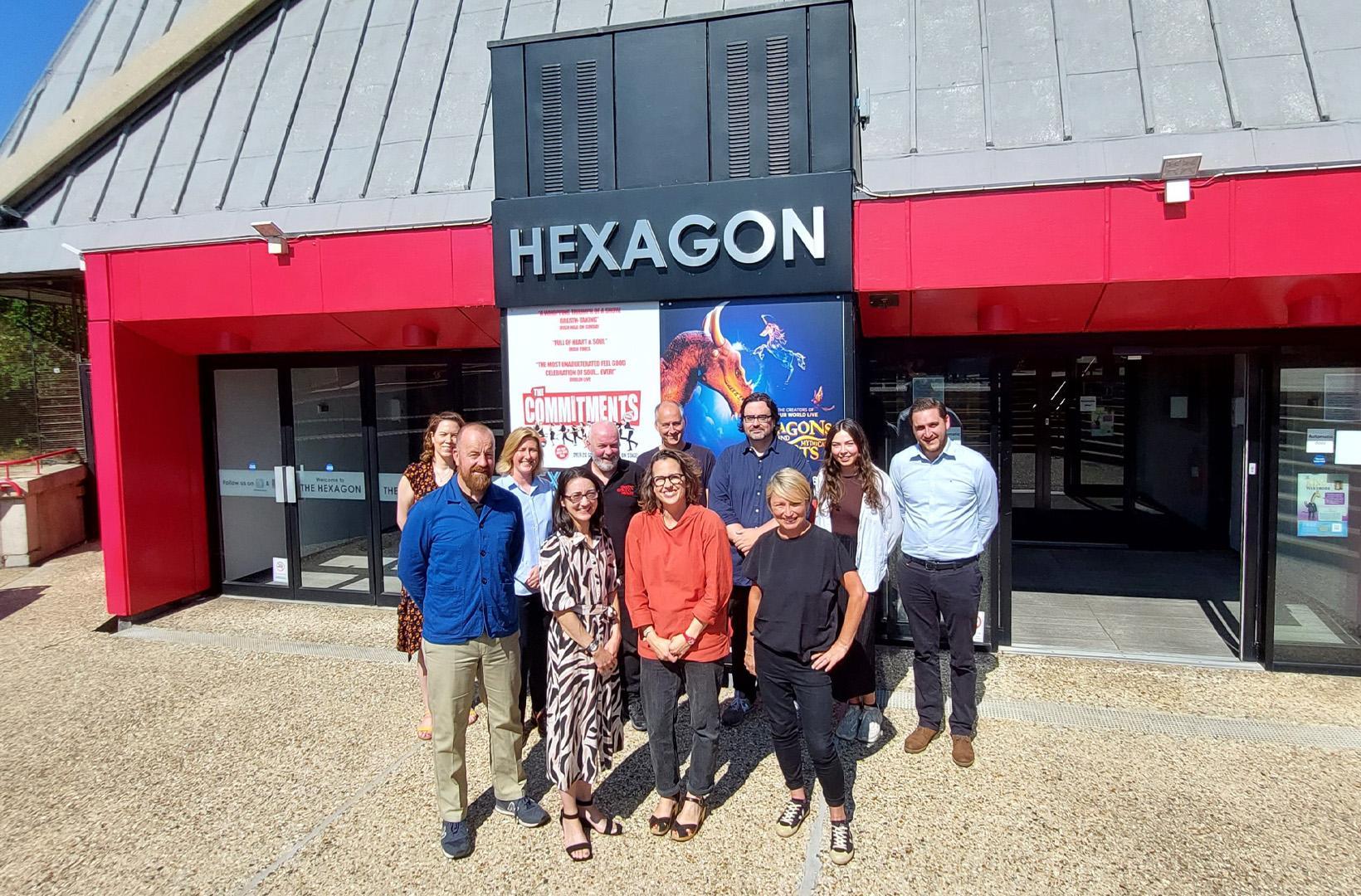 Staff outside the Hexagon Theatre