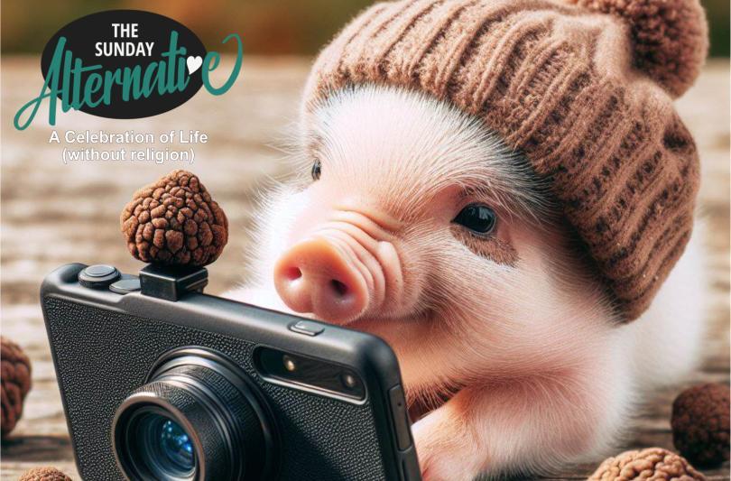 A piglet taking a photo
