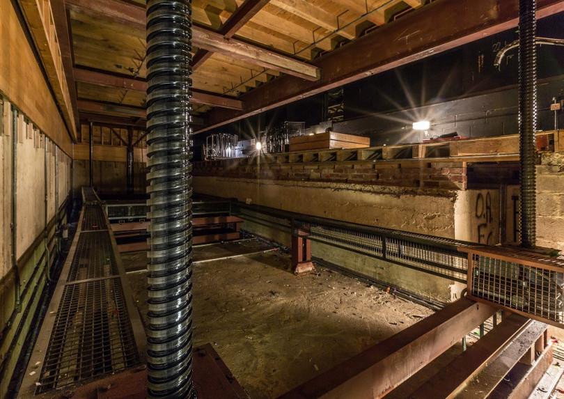 View of mechanisms under the stage