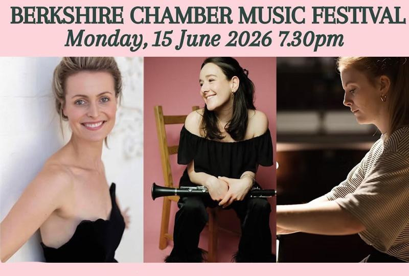 Photos of singer Milly Forest and musicians Poppy Beddoe with a clarinet and James Flannery with a viola
