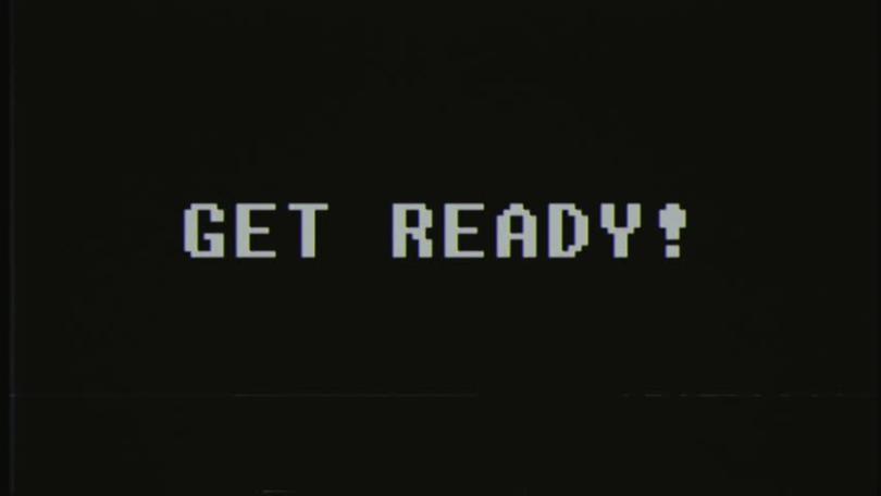 Black rectangle with the words "Get Ready!" in teletext style font