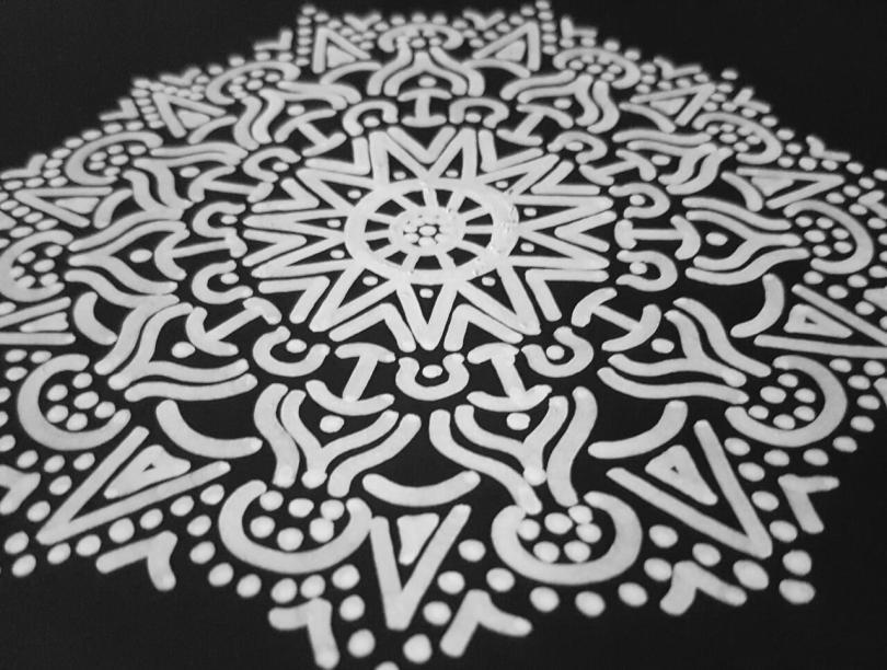 black and silver Mandela drawing