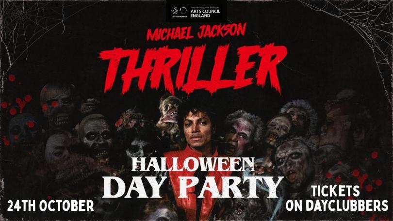 Image of Michael Jackson with Thriller written over his head.