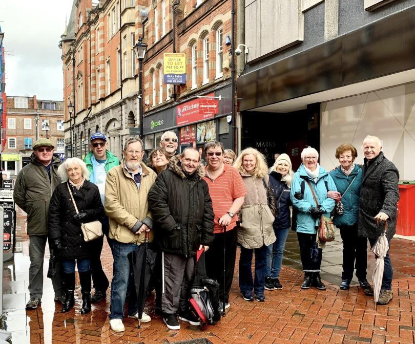 Photo of my Walkers in front of a scene of a famous crime