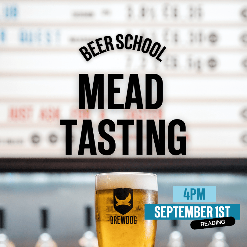 An image of a golden beer with text in blue and black of when the tasting will take place.