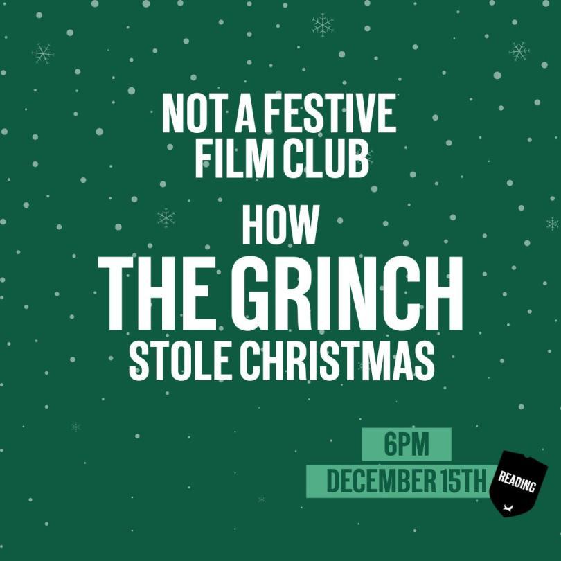 Green with snowflakes. Text about the event.