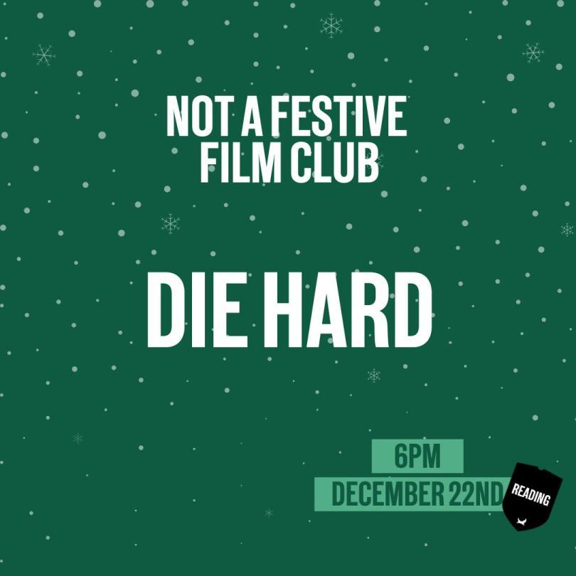 Green background with snowflakes. Text with the event details.