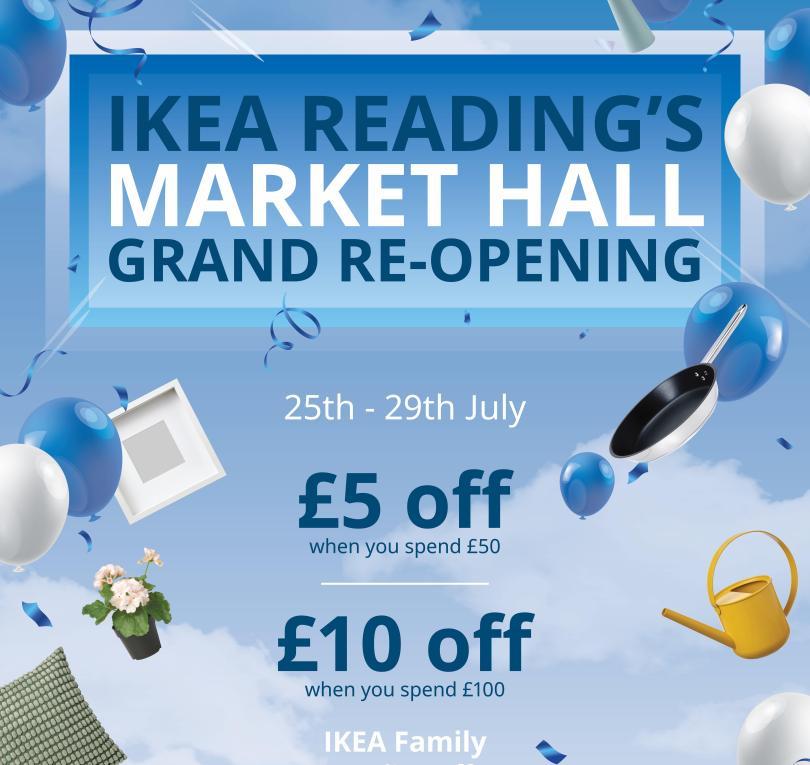 IKEA Reading Markethall reopening offer and celebration weekend poster