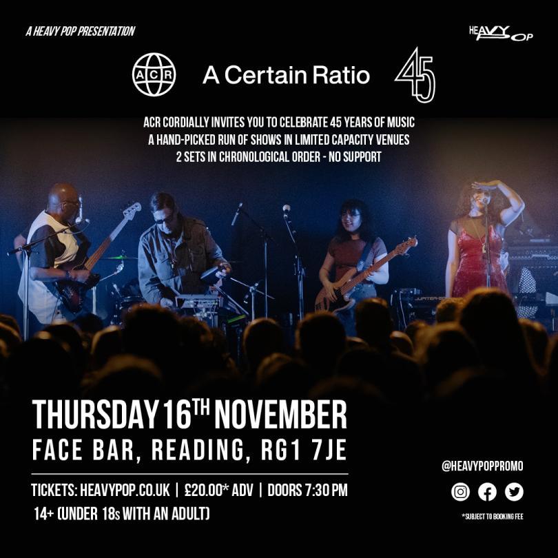 A certain ratio band performing live image with text details of the show