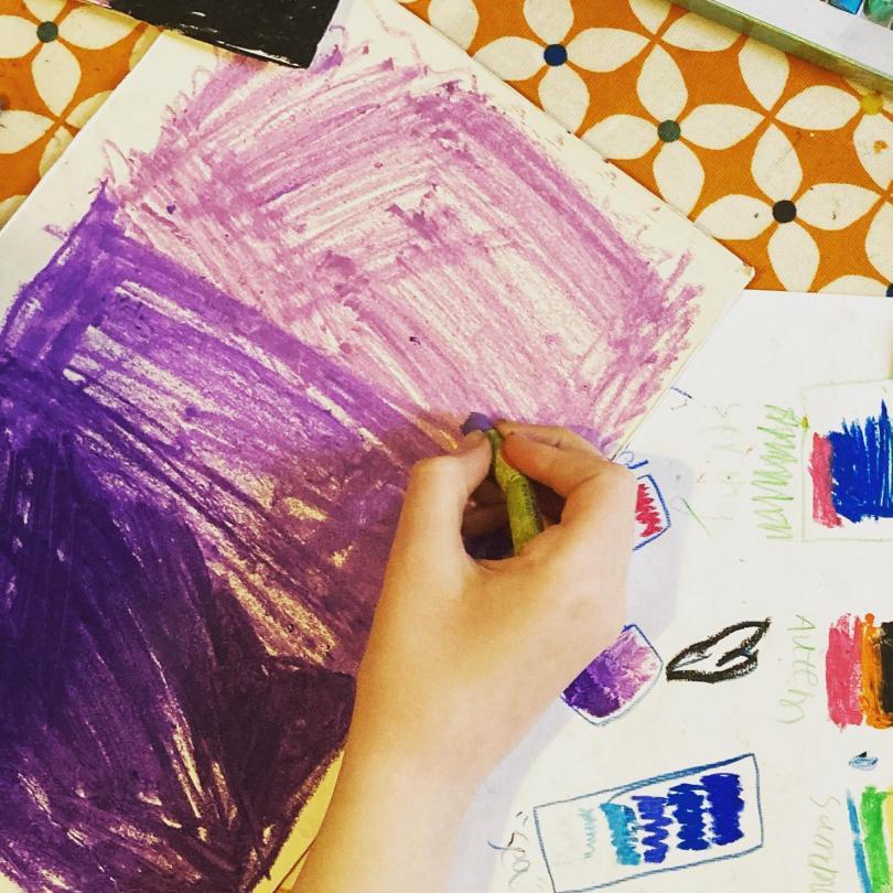 hand drawing with purple pastels