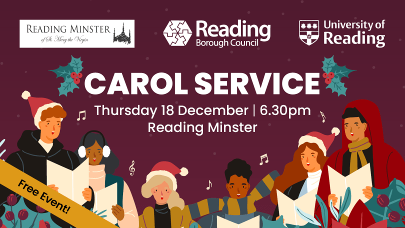 Poster featuring artwork of people wrapped up warm singing carols