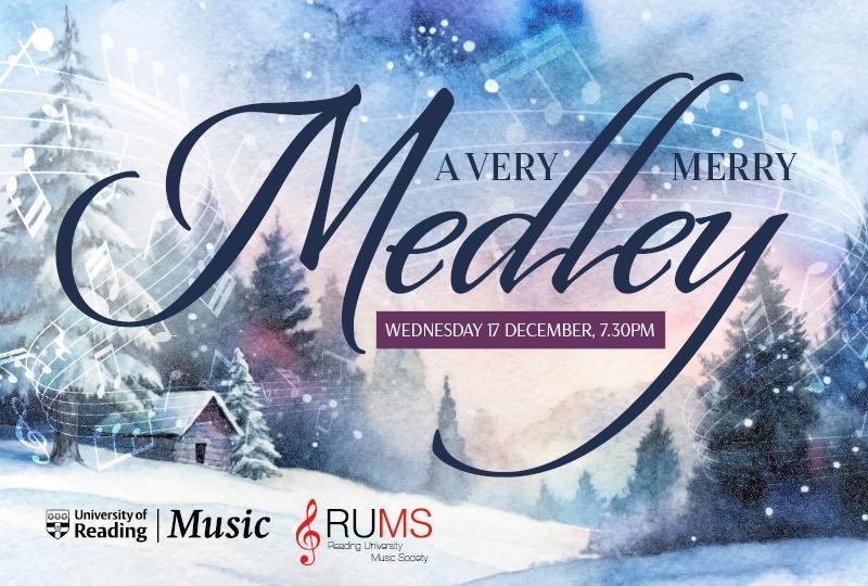 Poster for A Very Merry Medley with an image of a painted winter scene