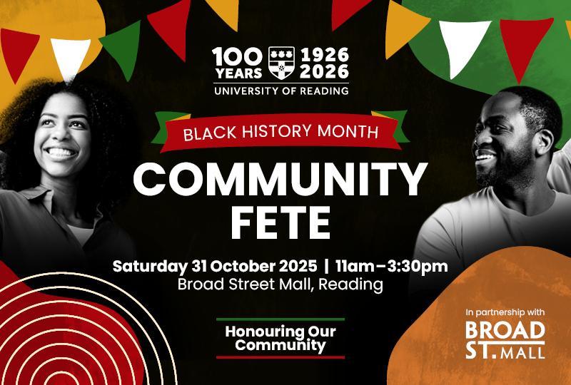 Event poster with headshots of black people smiling surrounded by imagery of bunting and info about the event