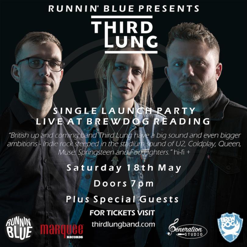 Poster advertising the event. Showing three band members.