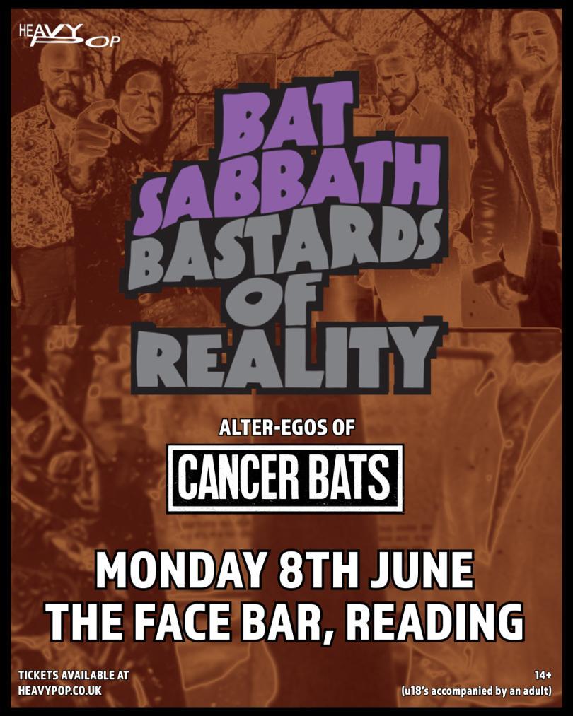 Bat Sabbath (Cancer Bats playing Black Sabbath) gig poster - mon 8 June at the facebar - Reading