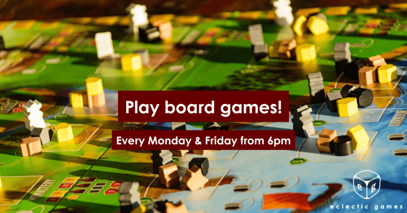 board game with text 'play board games every monday and friday'