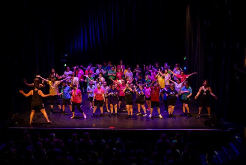 Group of children on stage dancing