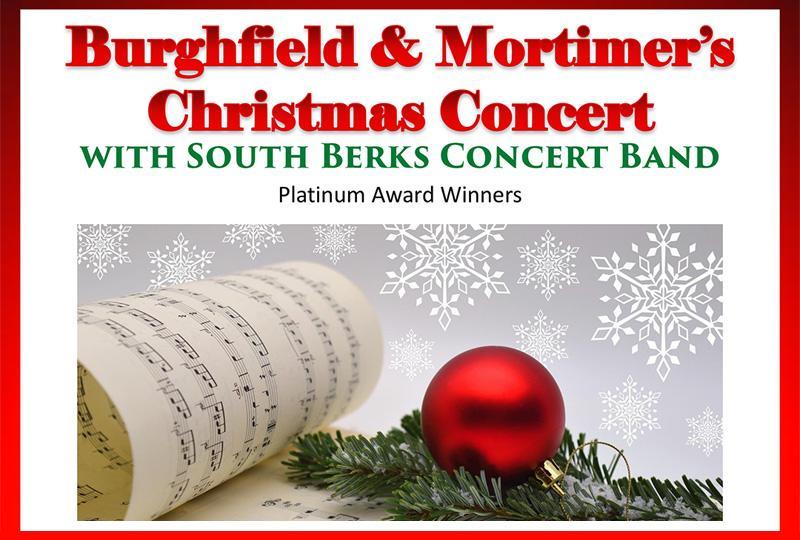 Poster for Burghfield & Mortimer's Christmas Concert featuring an image of some sheet music with a bauble on top