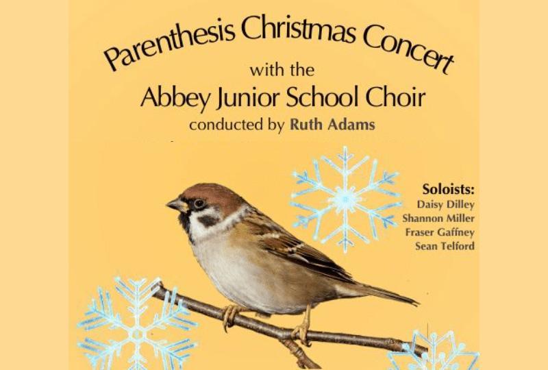 Poster for Parenthesis Choir Christmas Concert with a painting of a sparrow