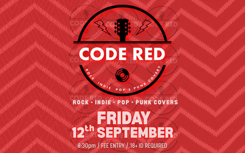 CODE RED - Rock/Indie/Pop/Punk Covers Foo Fighters, The Killers, Guns N' Roses, Oasis, Queen, Stereophonics, Blur, The Verve, Primal Scream, Radiohead, The Jam, Kasabian, The Clash, AC/DC, Kings of Leon, Green Day and many more! 8:30pm // FREE ENTRY // 18+ ID Required   https://www.purpleturtlebar.com/#calendar-1b55a3f5-2b2e-4448-be33-d239fac0264d-event-92d04e46-08a3-43ea-8a47-6ede8facaa1e