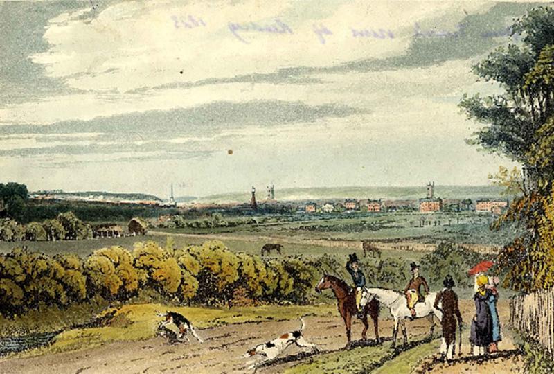 View from top Red Lane of Redlands Road c1823 WH Timms engraving