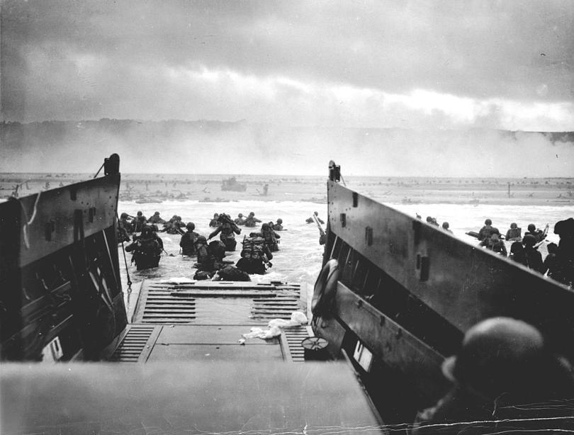 D-day landing - troops leaving the landing crafts