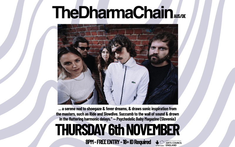 THE DHARMA CHAIN @the.dharma.chain  "... a serene nod to shoegaze & fever dreams, & draws sonic inspiration from the masters, such as Ride and Slowdive. Succumb to the wall of sound & drown in the fluttering harmonic delays.” — Psychedelic Baby Magazine (Slovenia)  The Dharma Chain has become known for delivering distinctive and captivating live performances across Europe. The band is recognized for their ethereal and at times offensive guitars, reverb-soaked vocals, and industrial undercurrents.  They have