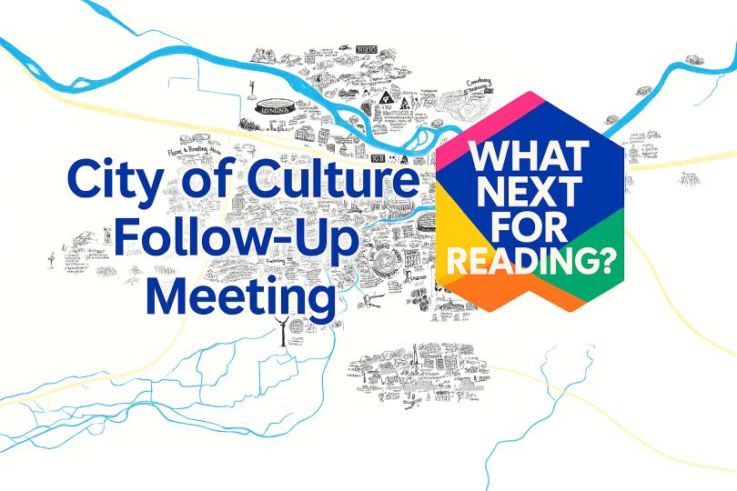 "City of Culture Follow-Up Meeting" over an illustrated map of Reading