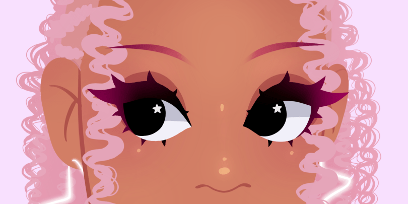 Digital drawing of the artist in pastel colours