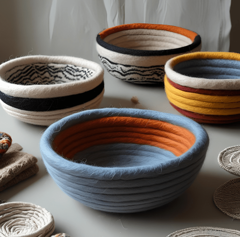 Felted bowls on a table