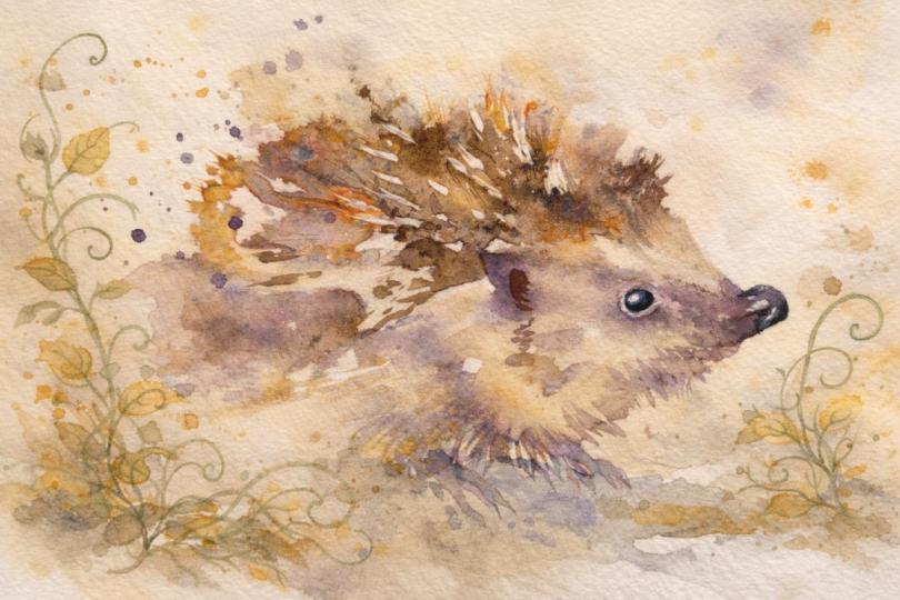 watercolour hedgehog