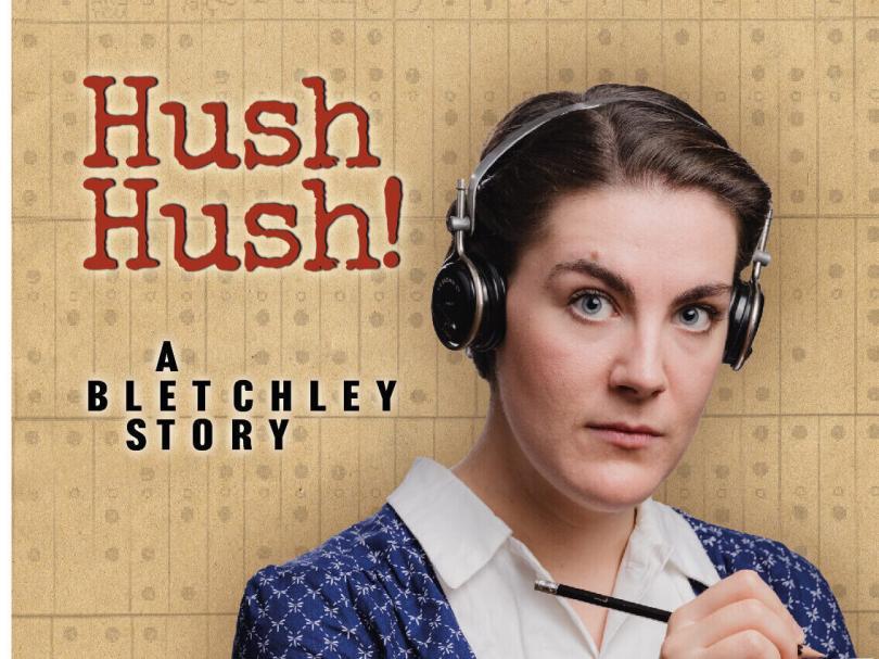 Poster for Hush Hush with a woman in WW 2 clothing wearing a headset