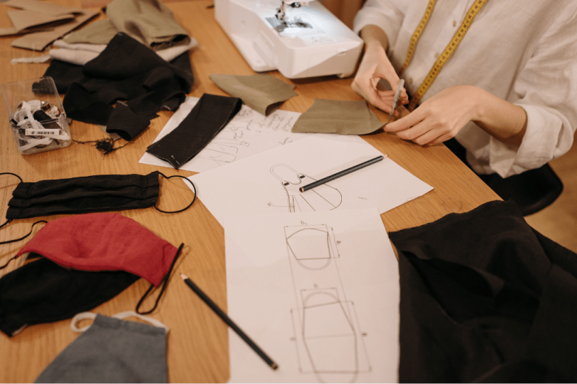 Fabrics and drawing paper