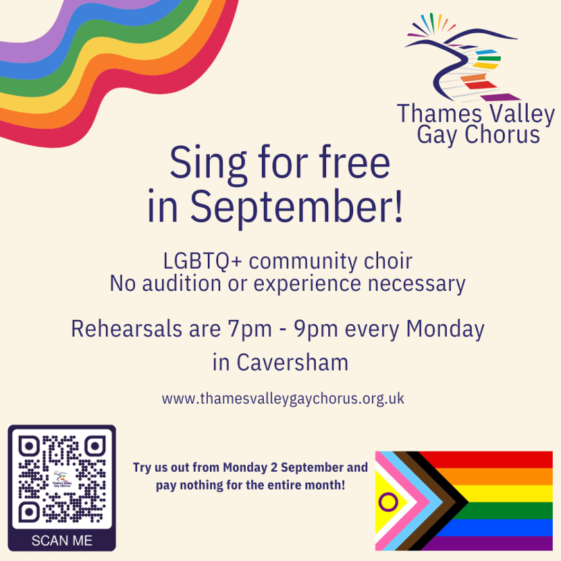 Poster with pride flags - sing free in September!