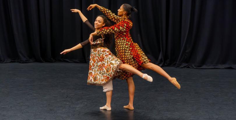 Image of two Black British Ballet female dancers posing