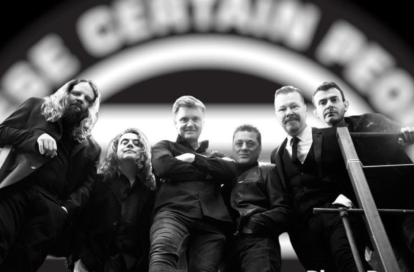 A group photo of These Certain People in black and white.