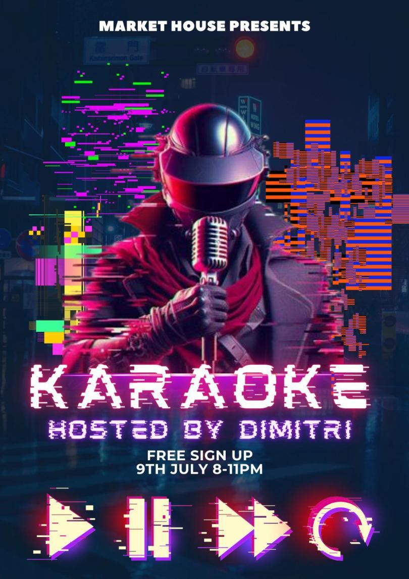 AI generated person holding a microphone on a glitch style background