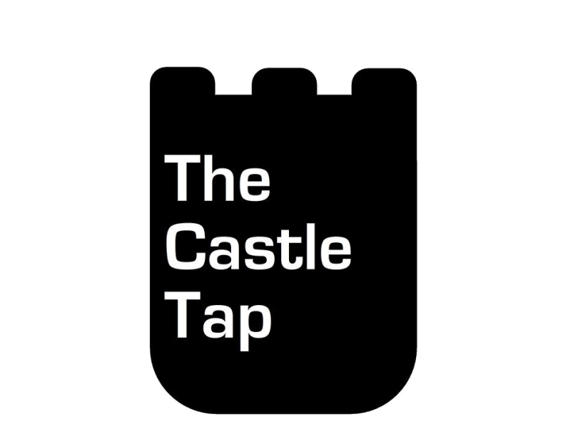 Castle Tap logo; black shape with crenulations on the top and white writing 