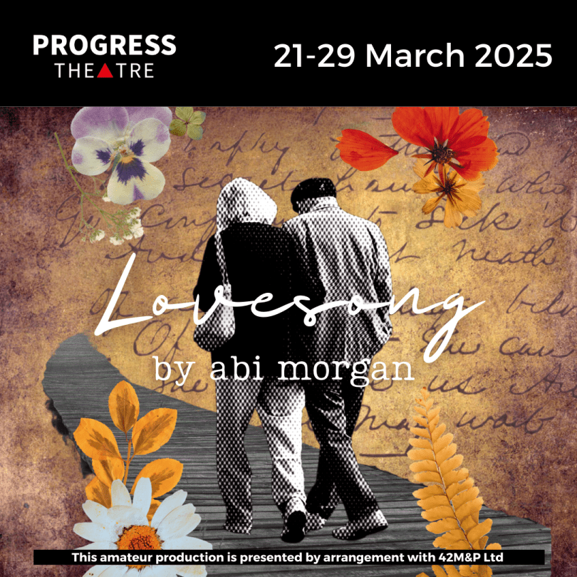 poster for Lovesong, featuring a couple shown from behind walking down a lane, superimposed over handwritten letters