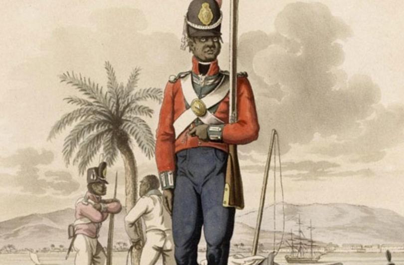 Illustarion of a black man in Victorian-era British Army uniform
