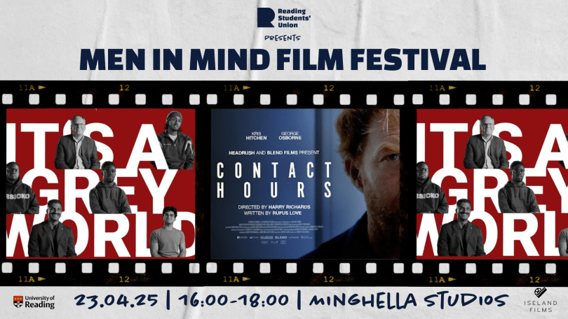 Poster for Men in Mind Film Festival with a montage of featured film images framed within film reel