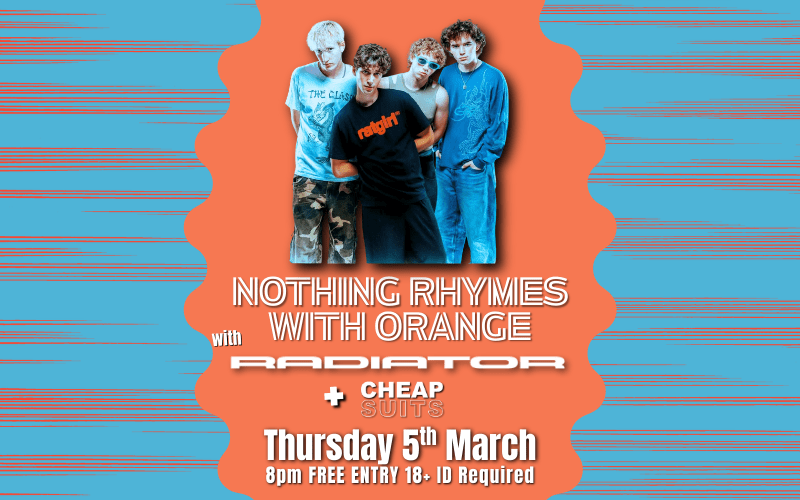 Nothing Rhymes With Orange return to The Purple Turtle  @nrwo.band is a Bristol based indie rock band, packing huge anthemic Melodies with passionate vocals and propelling drums in all their tracks.  With support fron @radiatorbanduk and @cheapsuits.band  FREE ENTRY 18+