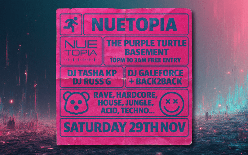 NUETOPIA  Old Skool Rave / Techno /Hardocre / House / Acid and more...  FREE ENTRY // 18+ ID Required