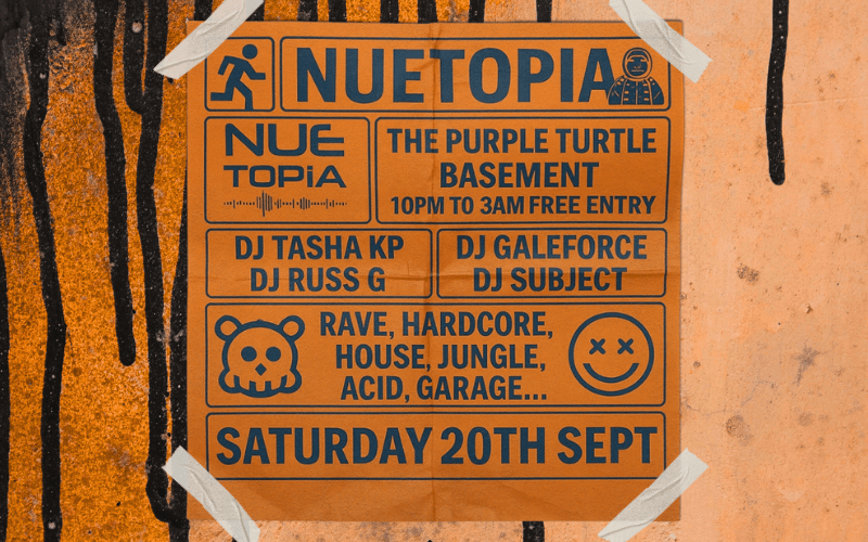NUETOPIA Old Skool Rave/Hardcore House/Jungle/Acid/Garage 10pm Turtle Bassment FREE ENTRY / 18+ ID Required
