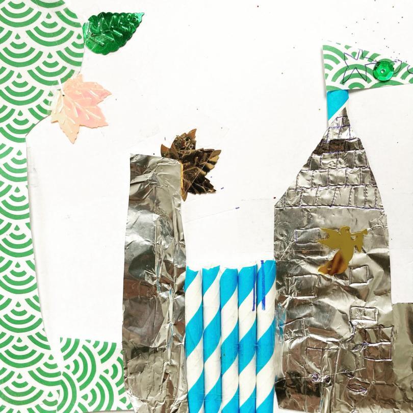 collage art in the style of Gaudi