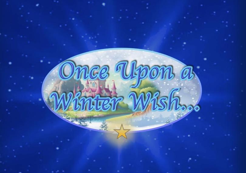 Once Upon a Winter Wish Logo, with a blue starry sky background and a castle behind the words "once upon a winter wish"