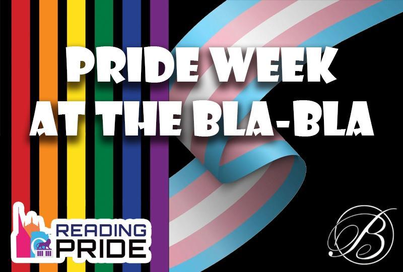 Pride Week at the Bla Bla with a rainbow banner and a trans pride ribbon