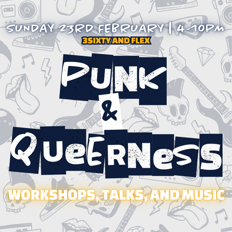 Punk and Queerness written in punk-like broken letters